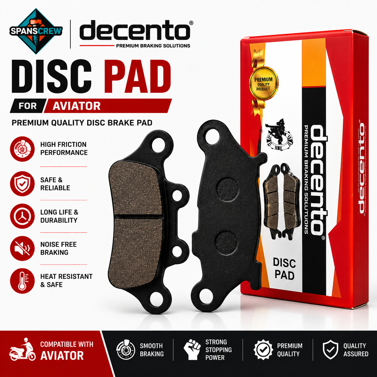 Decento Disc Brake Pad for Honda Aviator | Premium Front Brake Pad Set