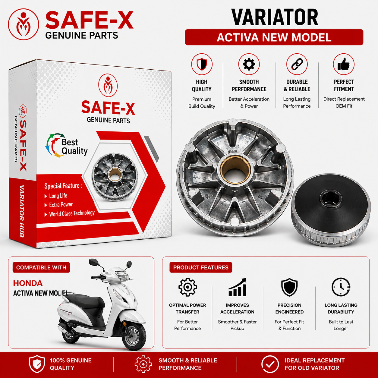 SAFE-X Variator Assembly for Honda Activa New Model | Premium CVT Variator
