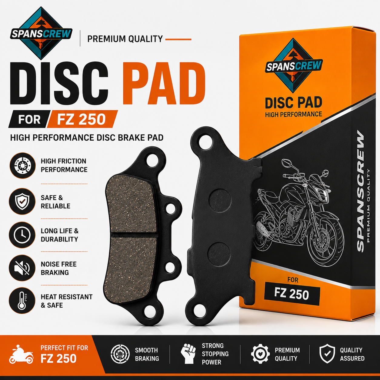 Span Screw Disc Brake Pad for Yamaha FZ 250 | High Performance Front Brake Pad | Premium Quality