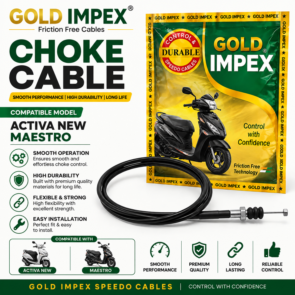 Gold Impex Choke Cable for Honda Activa New Model & Hero Maestro | Friction Free | Premium Replacement Cable