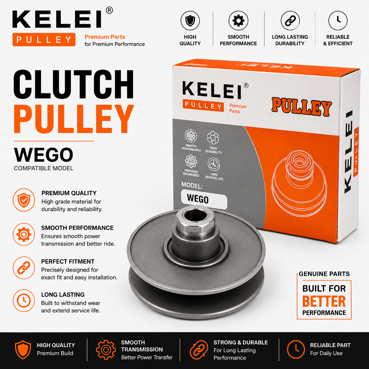 KELEI Clutch Pulley for TVS Wego | Premium CVT Driven Pulley Assembly | Heavy Duty Scooter Spare Part