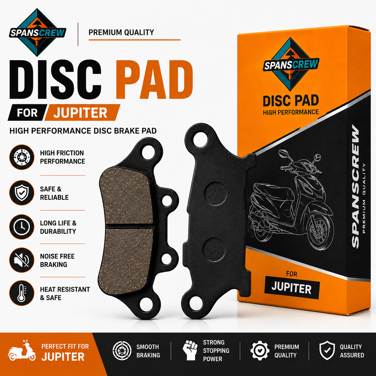 Span Screw Disc Brake Pad for TVS Jupiter | Premium Front Disc Brake Pad | High Performance