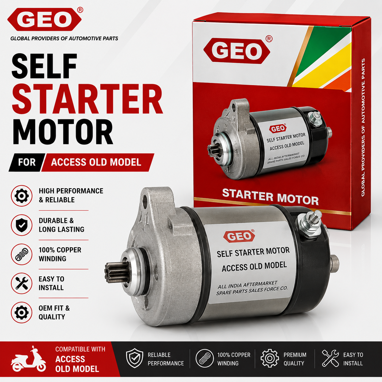 GEO Self Starter Motor for Suzuki Access 125 (Old Model) | Premium Electric Starter Motor Assembly