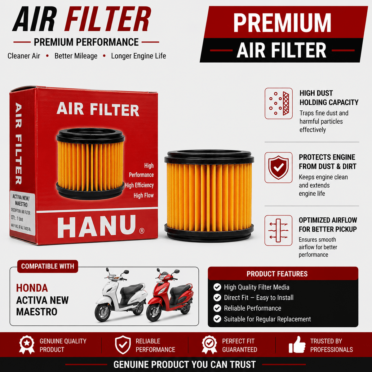 Span ScrewHanu Air Filter for Honda Activa New / Hero Maestro | Scooter Air Filter