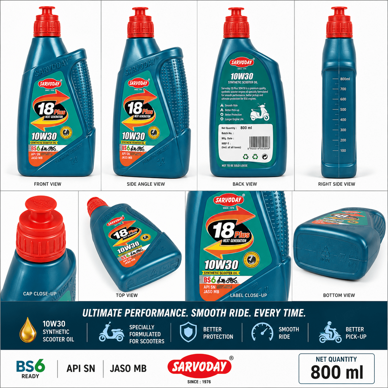 Span ScrewSarvoday 18 Plus 10W30 Synthetic Scooter Engine Oil – 800 ml | API SN | JASO MB