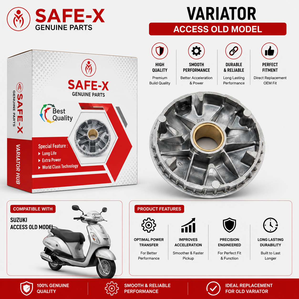 SAFE-X Variator Assembly for Suzuki Access Old Model | Premium CVT Variator