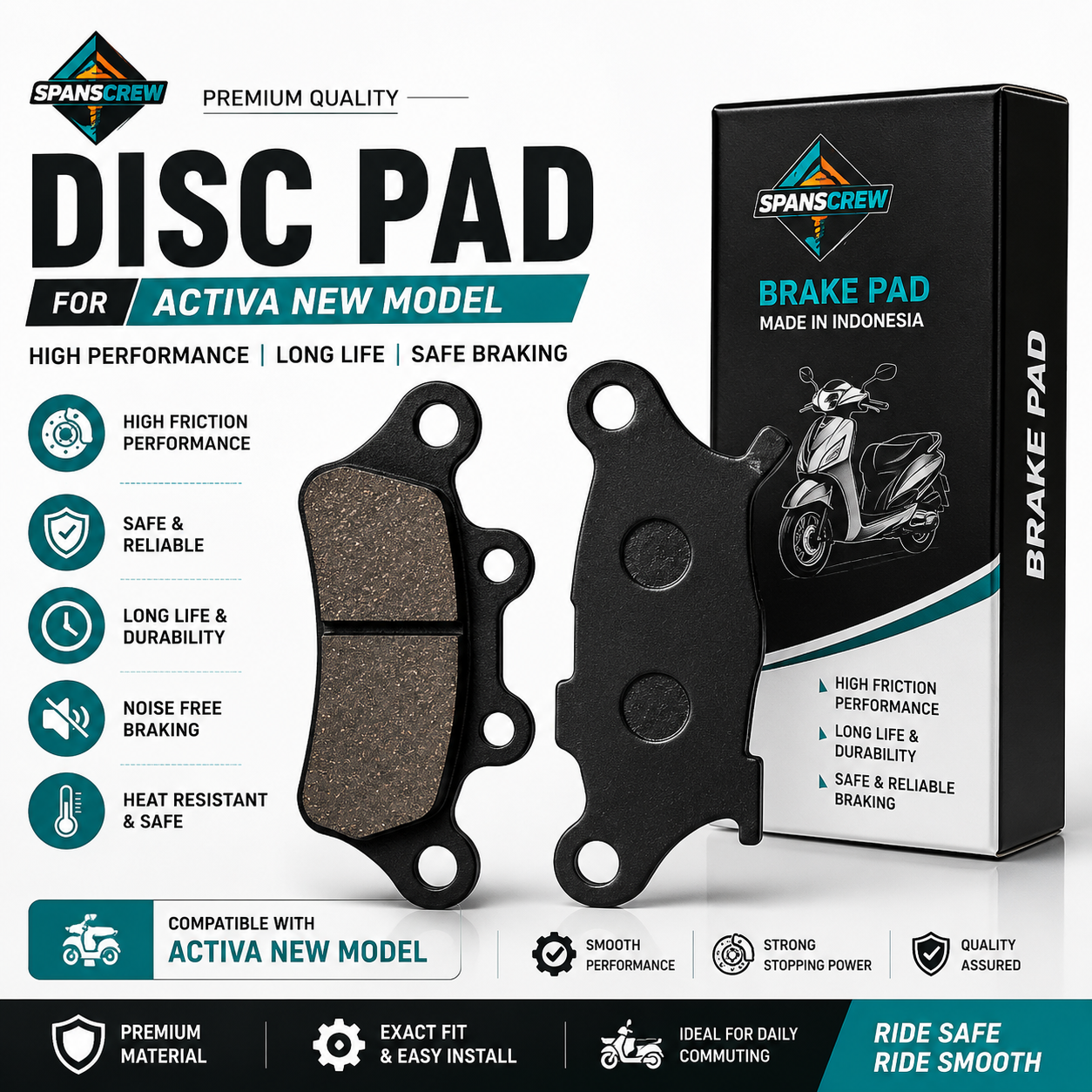 Span Screw Disc Brake Pad for Honda Activa New Model | Premium Brake Pad Set | High Performance Replacement