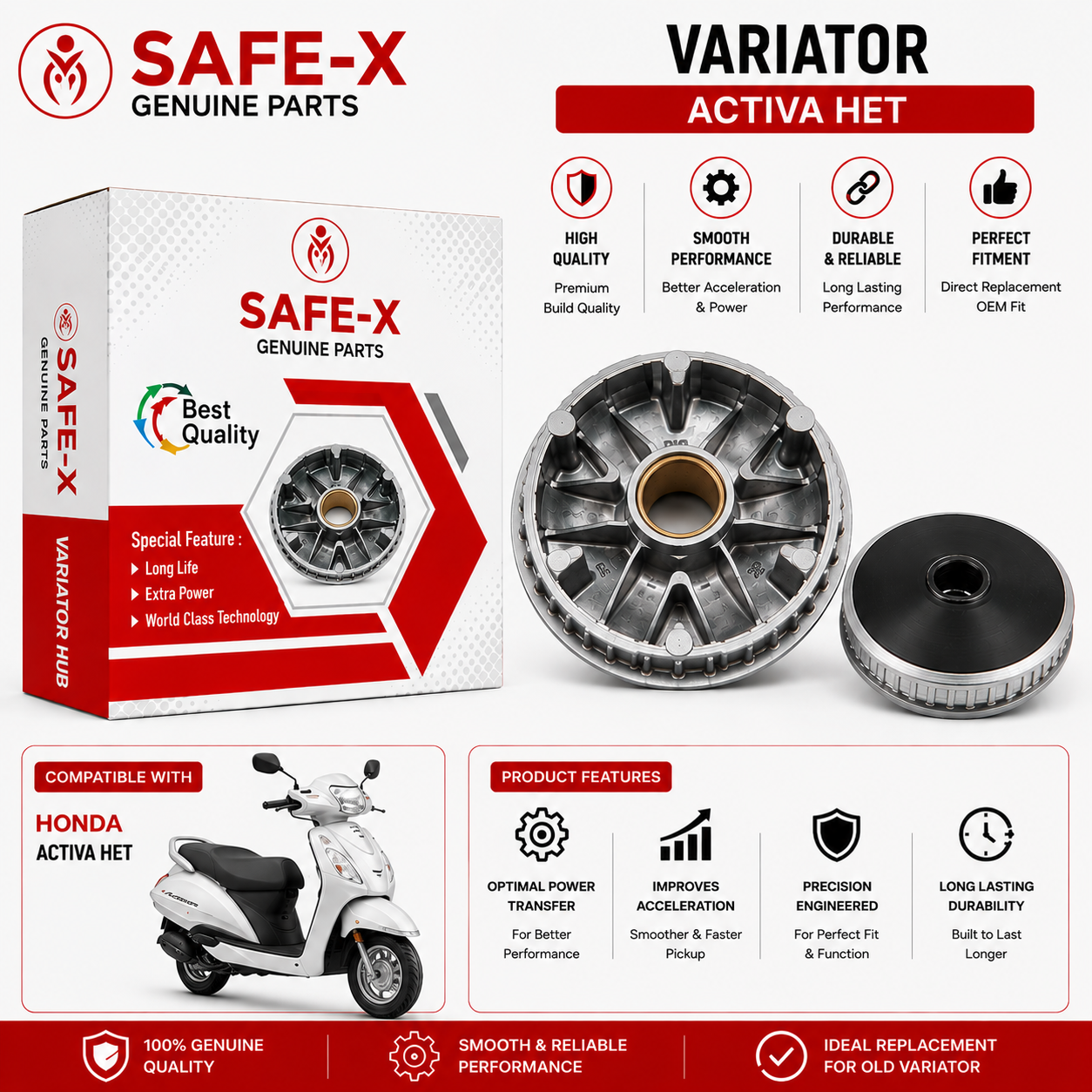 SAFE-X Variator Assembly for Honda Activa HET | High Performance CVT Variator