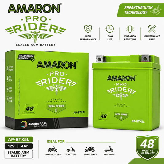 Span ScrewAmaron Pro Rider AP-BTX5L Sealed AGM Two Wheeler Battery | 12V 4AhTwo Wheeler Battery