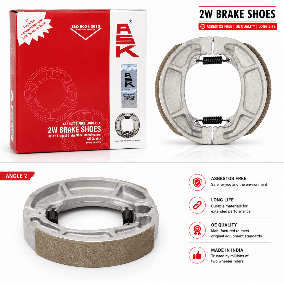 Span ScrewASK Brake Shoe for Hero Splendor | Asbestos Free | OE Quality