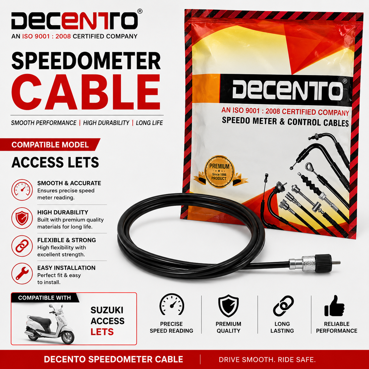 Decento Speedometer Cable for Suzuki Access Lets | Premium Quality Speed Meter Cable