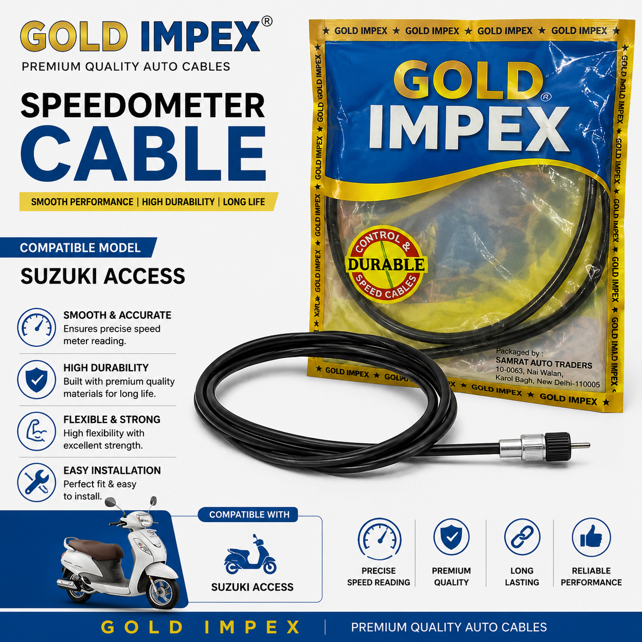 Gold Impex Speedometer Cable for Suzuki Access | Smooth & Accurate Meter Reading | Premium Quality