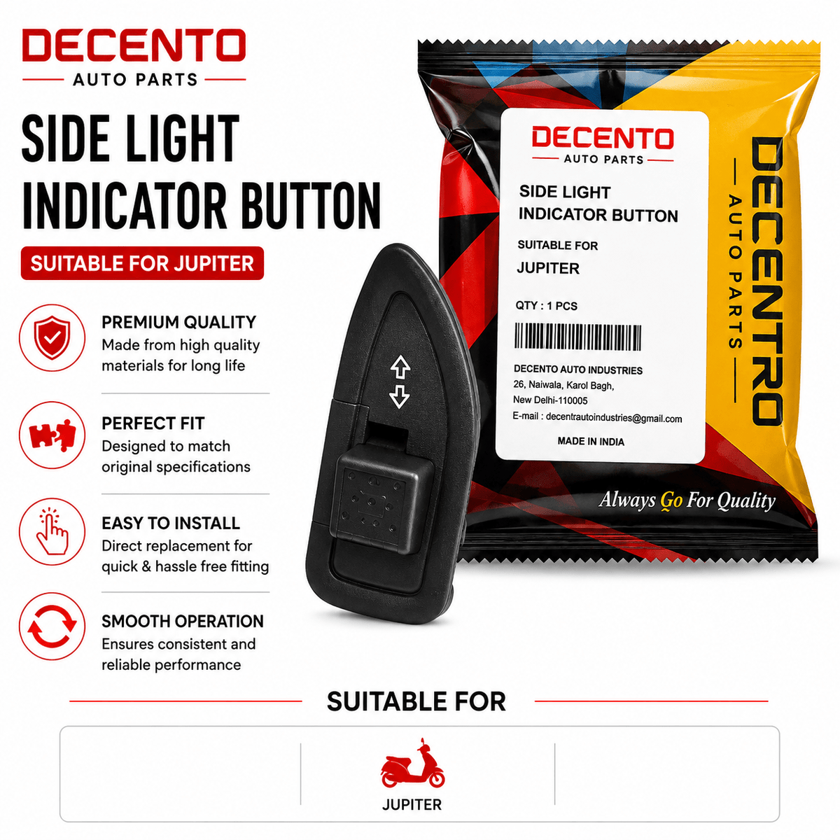 Span ScrewDecento Side Light Indicator Button for TVS Jupiter | Indicator SwitchSide Light Indicator Button / Indicator Switch