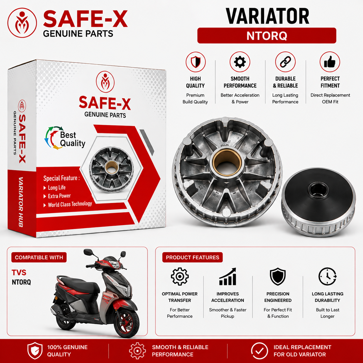 SAFE-X Variator Assembly for TVS Ntorq | High Performance CVT Variator