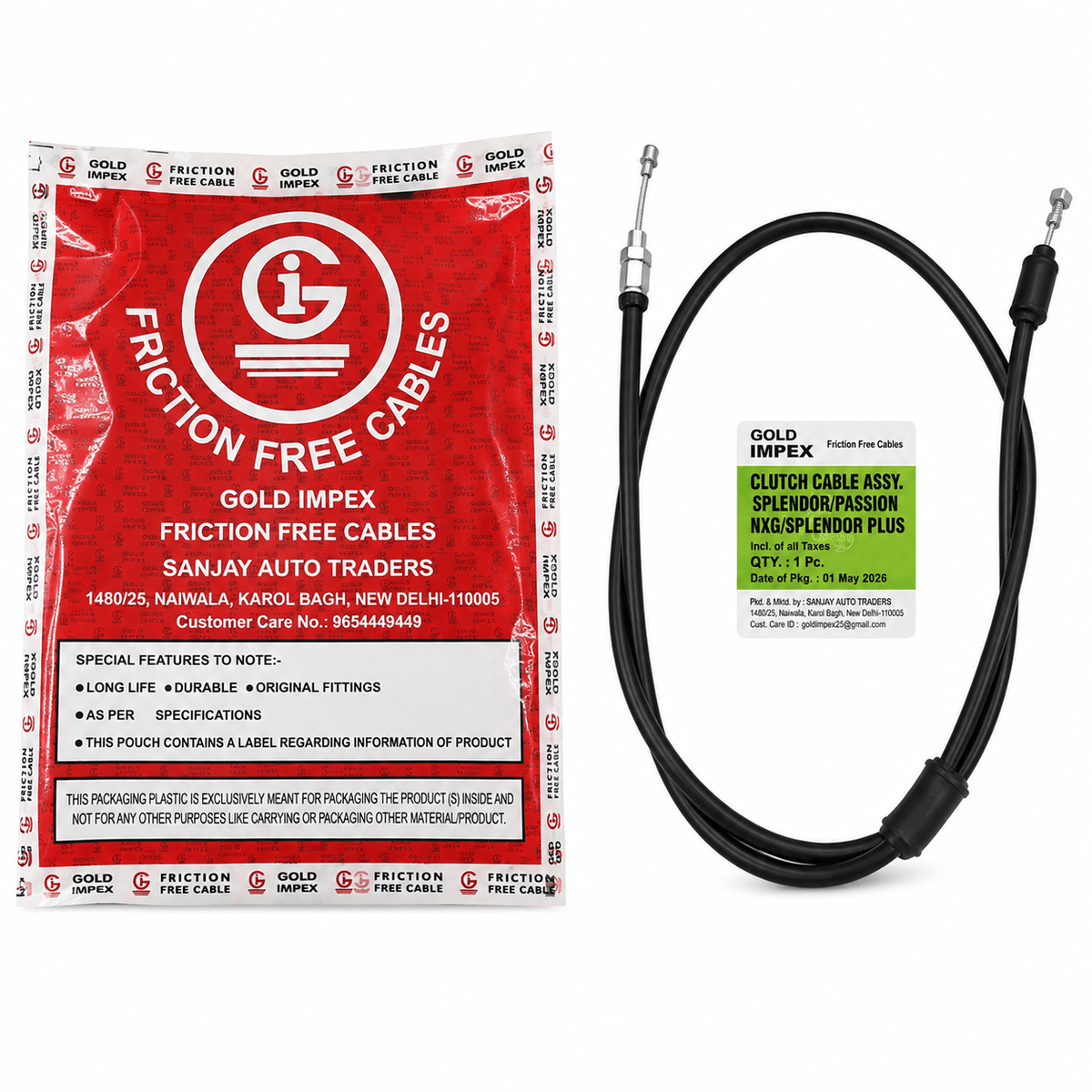 Span ScrewGold Impex Clutch Cable for Splendor / Passion / NXG / Splendor Plus | Friction Free CableClutch Cable