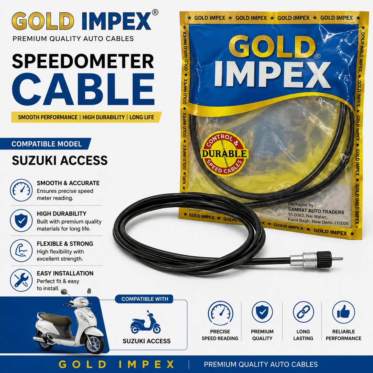 Span ScrewGold Impex Speedometer Cable for Suzuki Access | Smooth & Accurate Meter Reading | Premium QualitySpeedo Meter Cable