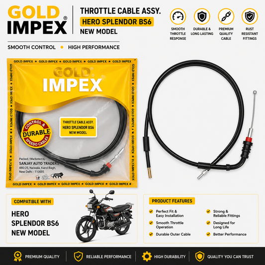 Span ScrewGold Impex Throttle Cable Assembly for Hero Splendor BS6 – New ModelAccelerator Cable