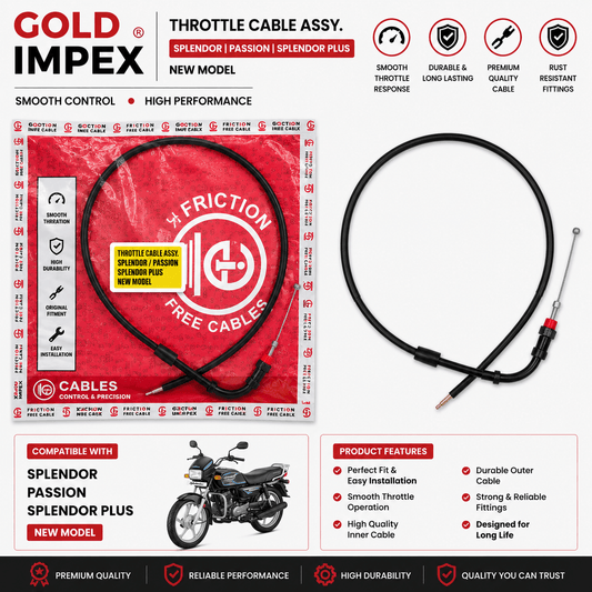 Span ScrewGold Impex Throttle Cable Assembly for Hero Splendor / Passion / Splendor Plus – New ModelAccelerator Cable
