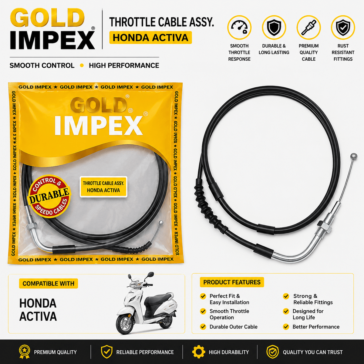 Span ScrewGold Impex Throttle Cable Assembly for Honda Activa | Accelerator CableAccelerator Cable