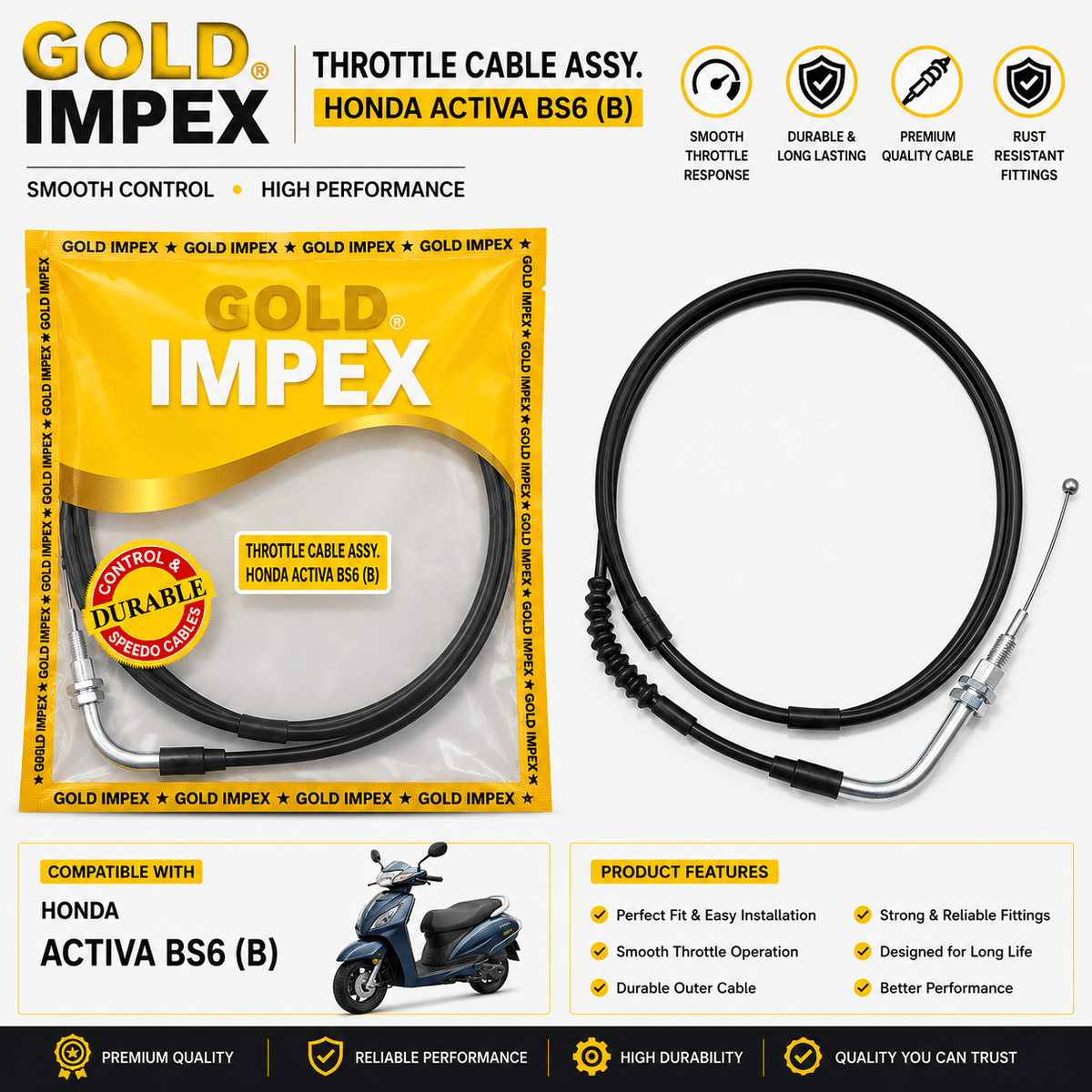 Span ScrewGOLD IMPEX Throttle Cable Assembly for Honda Activa BS6 (B) | Accelerator CableAccelerator Cable