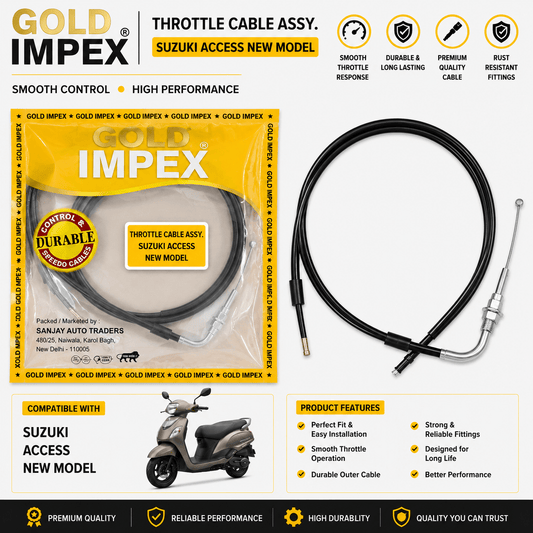 Span ScrewGold Impex Throttle Cable Assembly for Suzuki Access New Model | Friction Free Accelerator CableAccelerator Cable
