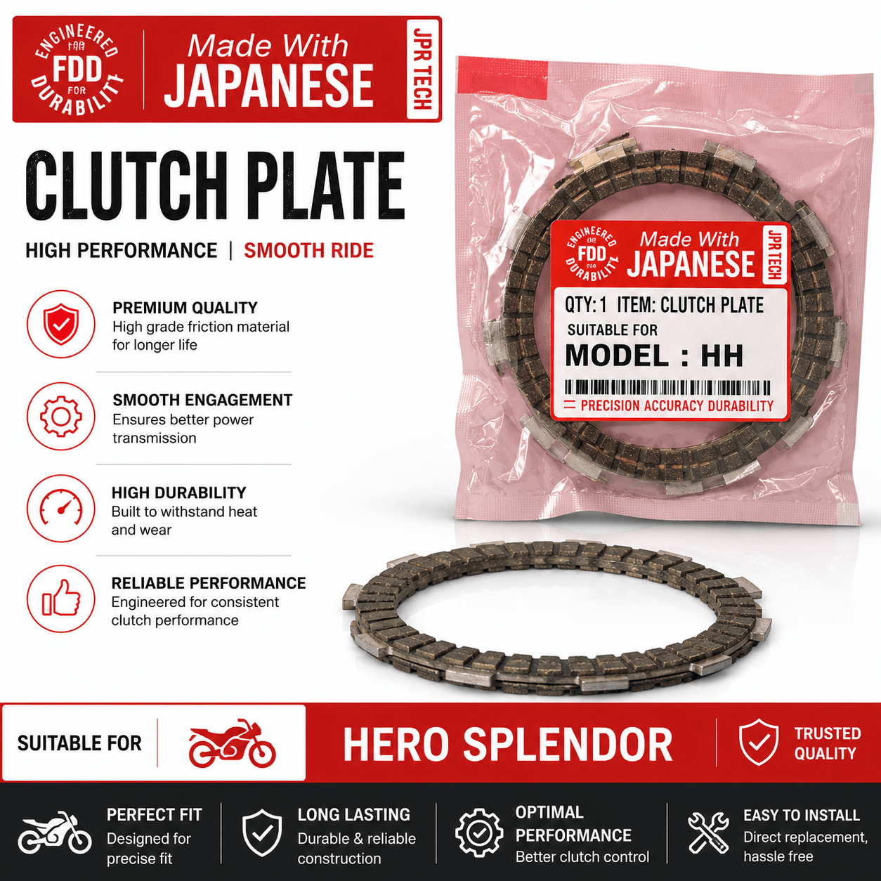 Span ScrewHero Splendor Clutch Plate Set – FDD Japanese TechnologyTwo Wheeler Clutch Plate