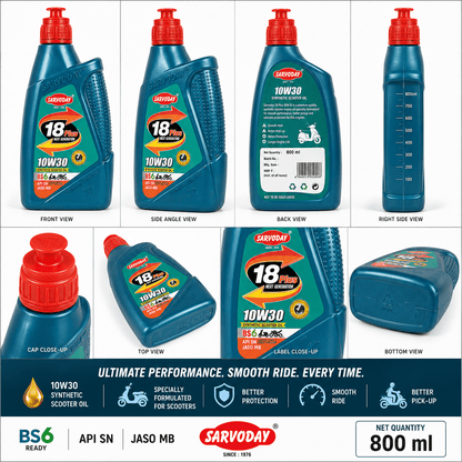 Span ScrewSarvoday 18 Plus 10W30 Synthetic Scooter Engine Oil – 800 ml | API SN | JASO MB