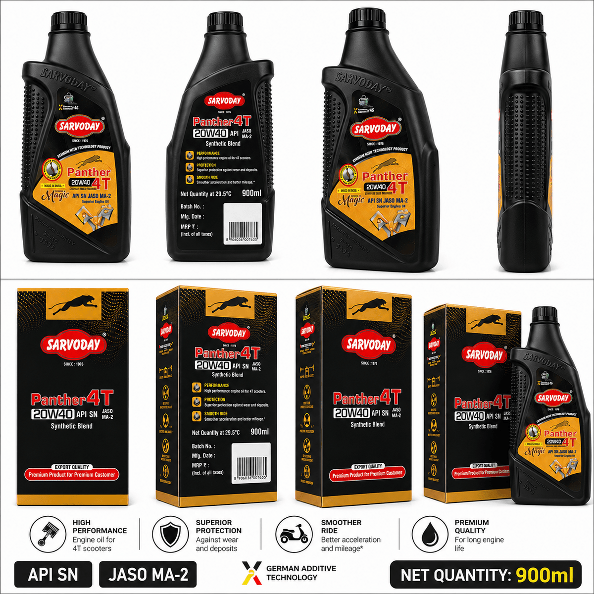 Span ScrewSarvoday Panther 4T 20W-40 Engine Oil – 900ml | API SN JASO MA-2