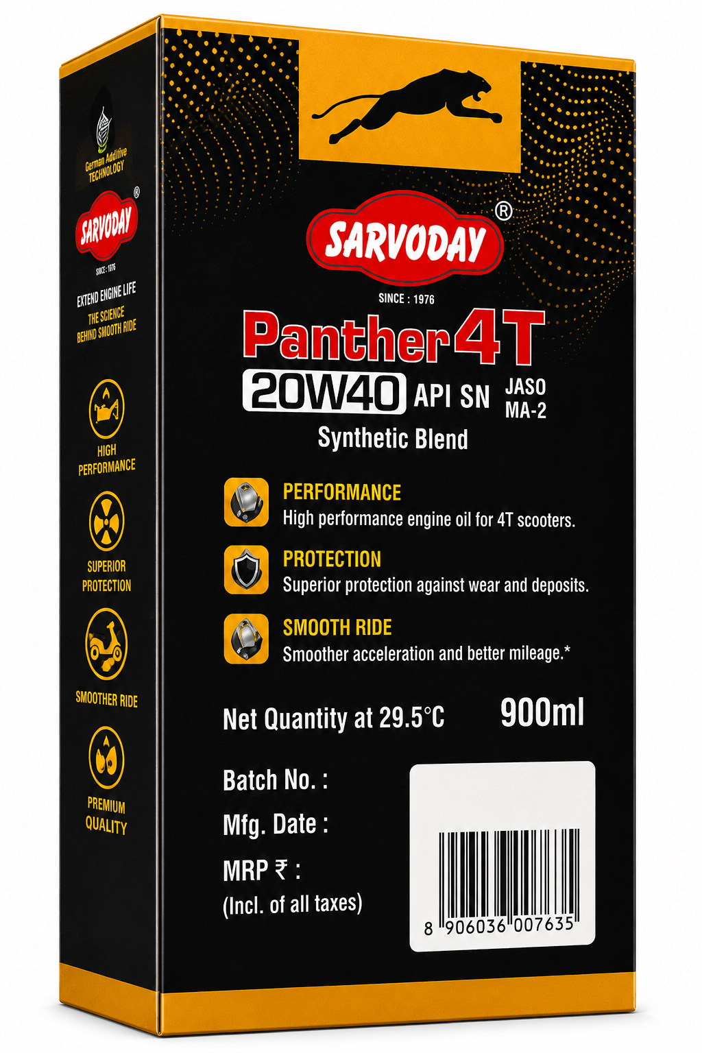 Span ScrewSarvoday Panther 4T 20W-40 Engine Oil – 900ml | API SN JASO MA-2