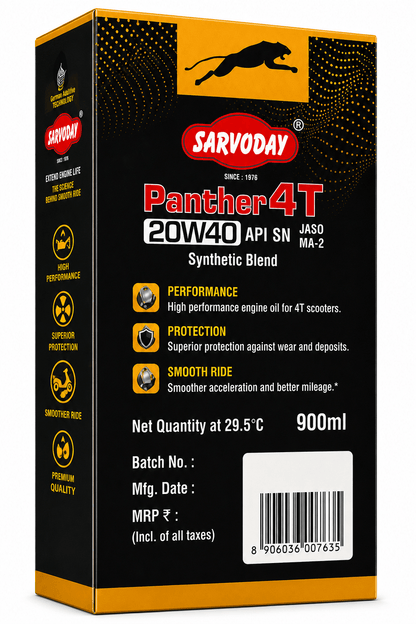 Span ScrewSarvoday Panther 4T 20W-40 Engine Oil – 900ml | API SN JASO MA-2