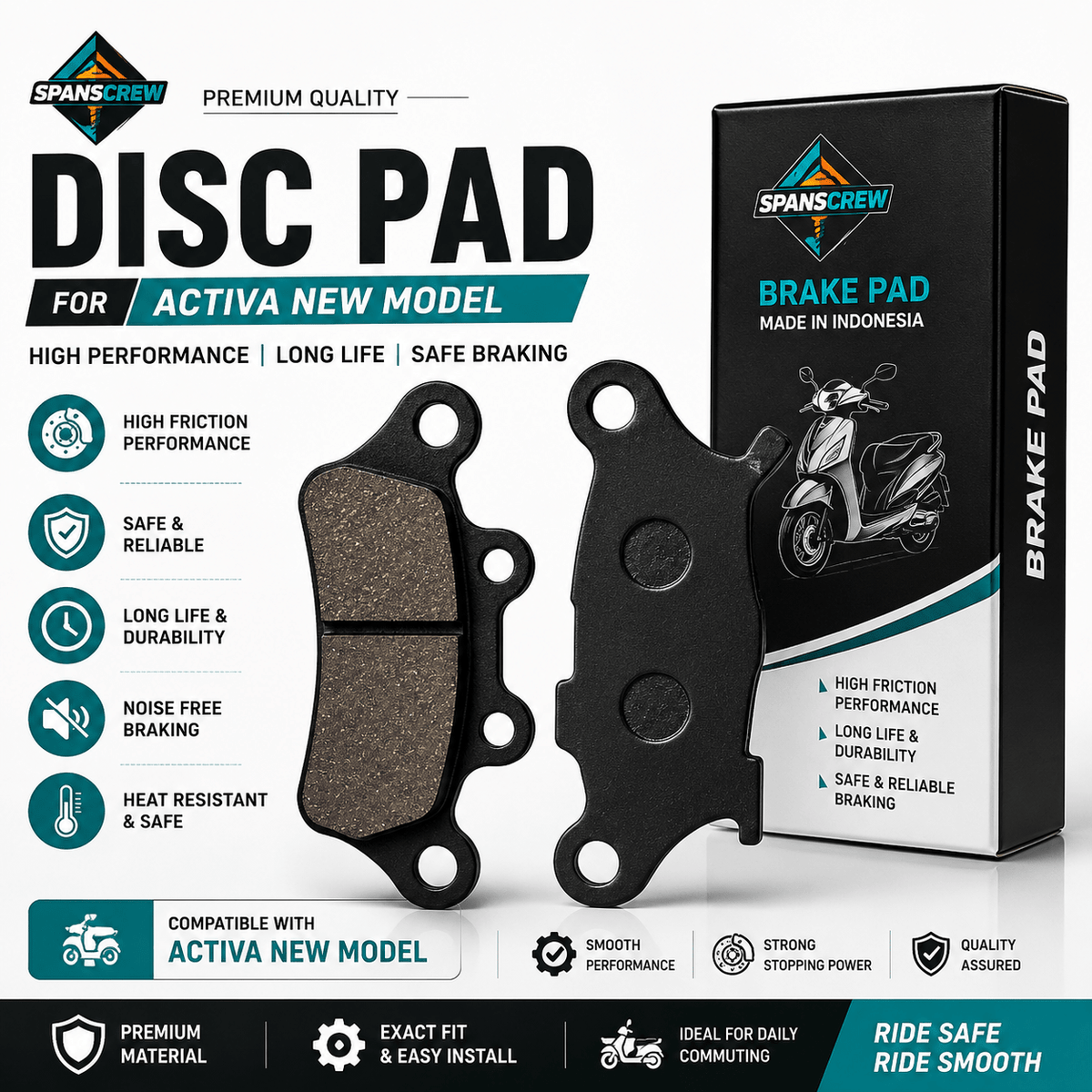 Span ScrewSpan Screw Disc Brake Pad for Honda Activa New Model | Premium Brake Pad Set | High Performance ReplacementDisk Pad